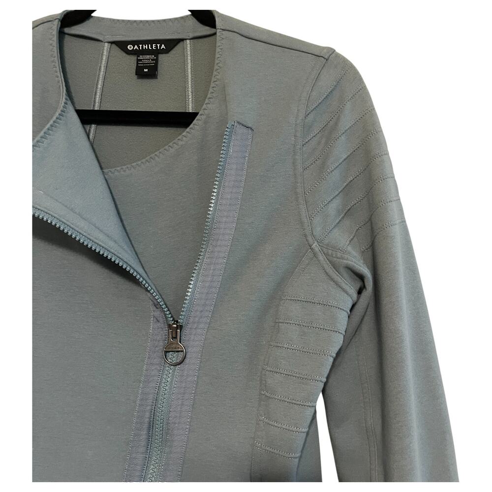 Athleta Fleece Lightweight Asymmetrical Zip Moto Jacket Sage Green Size M - Picture 5 of 6
